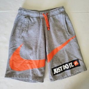 Men's NIKE Sweat Shorts Logo Just Do It Swoosh Spellout SZ S Small Gray Orange